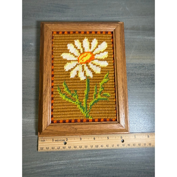 vintage framed needlepoint wall art, the "Daisy" Retro #Grandma Core - Picture 4 of 6